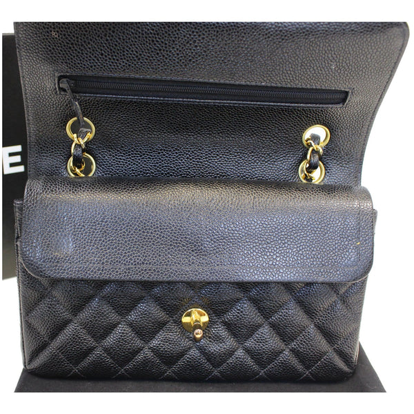 CHANEL Double Flap Small Caviar Leather Shoulder Bag Black-US