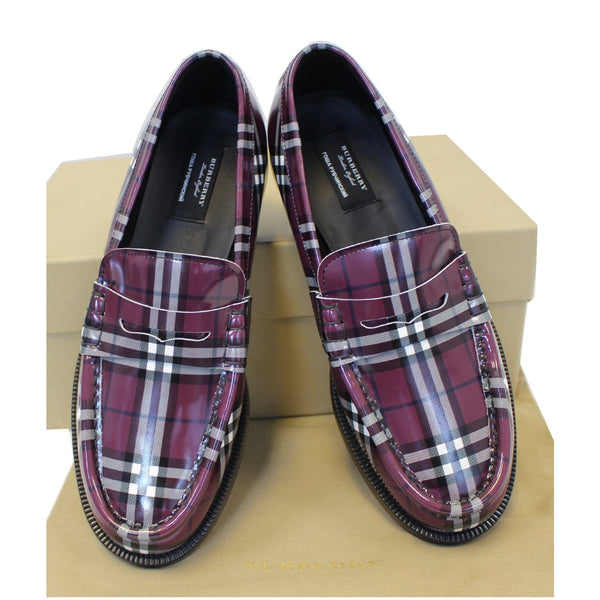  Burberry Check Leather Loafers - Purple