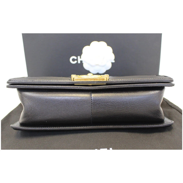 Chanel Le Boy Medium Flap Bag Caviar Leather Black down view