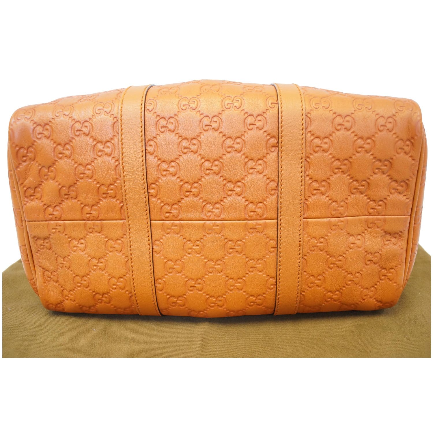 GUCCI GG Guccissima Cosmetic Pouch Makeup Bag Orange Brown Leather