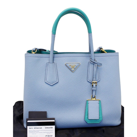 PRADA Lux Saffiano Leather Tote Shoulder Bag Blue