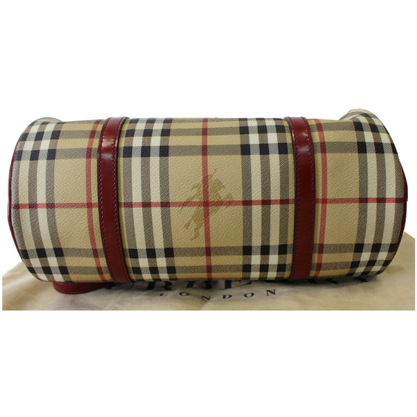 BURBERRY Barrel Haymarket Check Coated Canvas Shoulder Bag Red