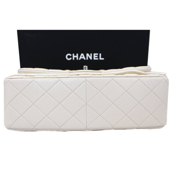 CHANEL Classic Jumbo Double Flap Caviar Leather White Shoulder Bag