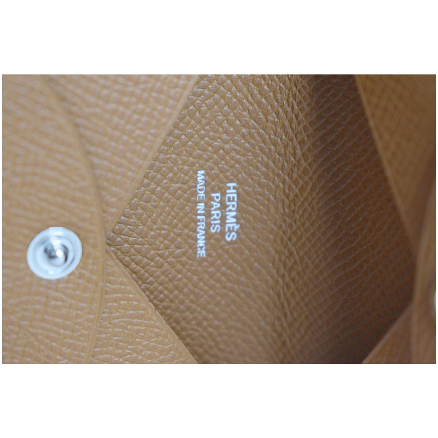 Hermes Calvi Duo Card Holder In Etoupe, Brown Epsom Leather