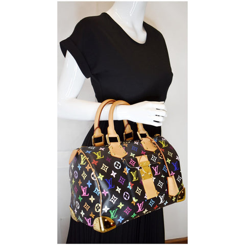 LOUIS VUITTON Speedy 30 Monogram Multicolor Satchel Bag Black