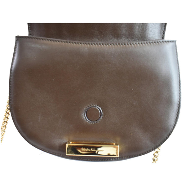 SALVATORE FERRAGAMO Rosette Leather Chain Crossbody Bag Chocolate Brown - Final Sale