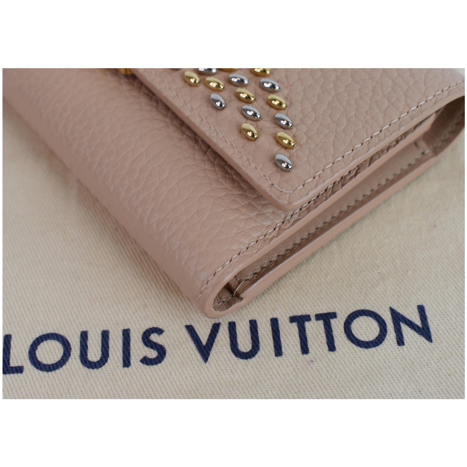 PRELOVED Louis Vuitton Beige Leather Studded Capucines Compact