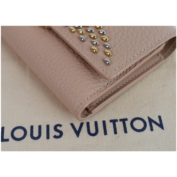 LOUIS VUITTON Capucines Studded Compact Leather Wallet Peach