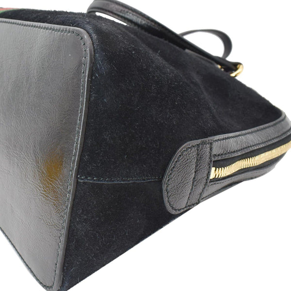 GUCCI Ophidia GG Suede Web Top Handle Crossbody Bag Black 524533