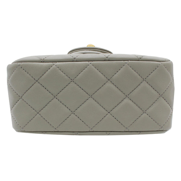CHANEL CC Pearl Crush Mini Flap Quilted Lambskin Leather Shoulder Bag Light Grey