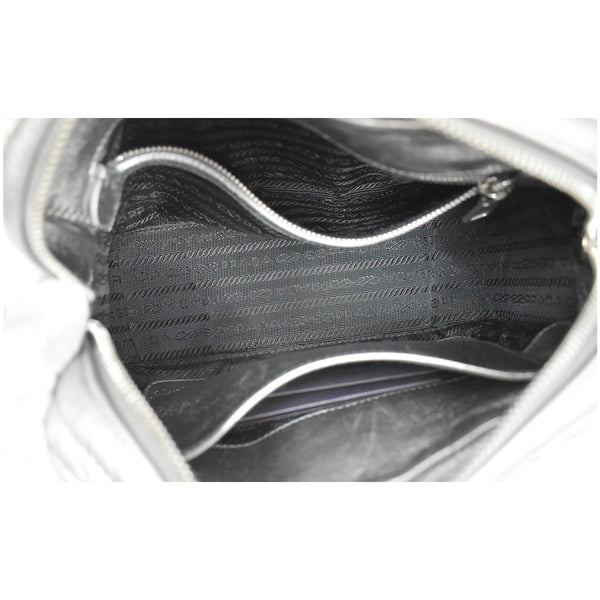 PRADA Diagramme Leather Crossbody Bag Metallic Silver