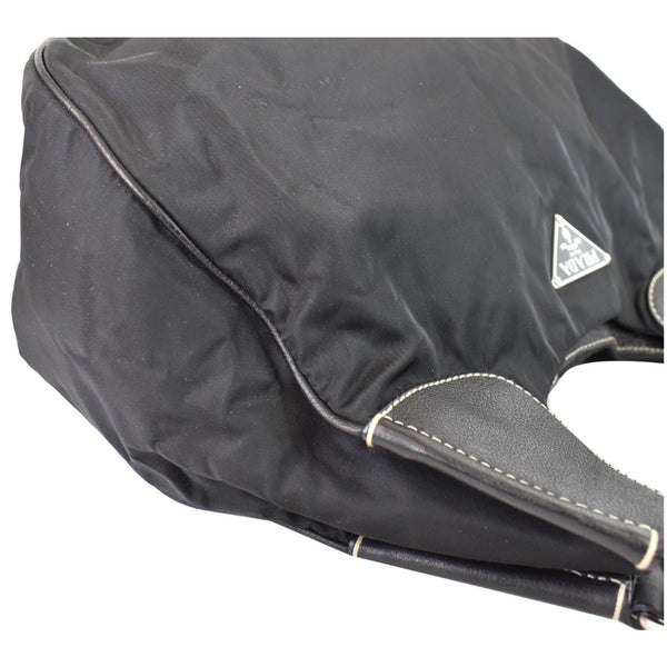 PRADA  Nylon Leather Strap Hobo Bag Black