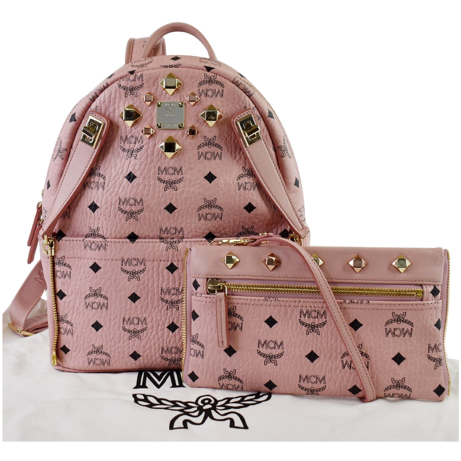 dual mini leather backpack MCM Small Dual Stark Visetos Coated Canvas Backpack Bag Soft Pink