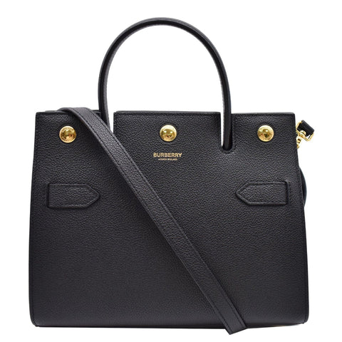 BURBERRY Mini Title Grainy Leather Top Handle Crossbody Bag Black