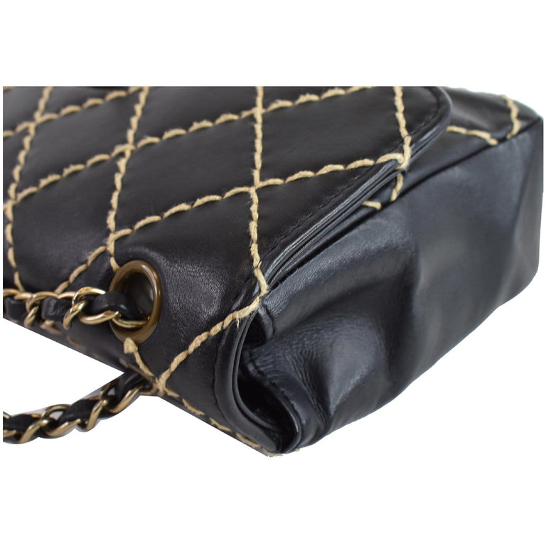 CHANEL Wild Stitch Quilted Calfskin Flap Shoulder Bag Black