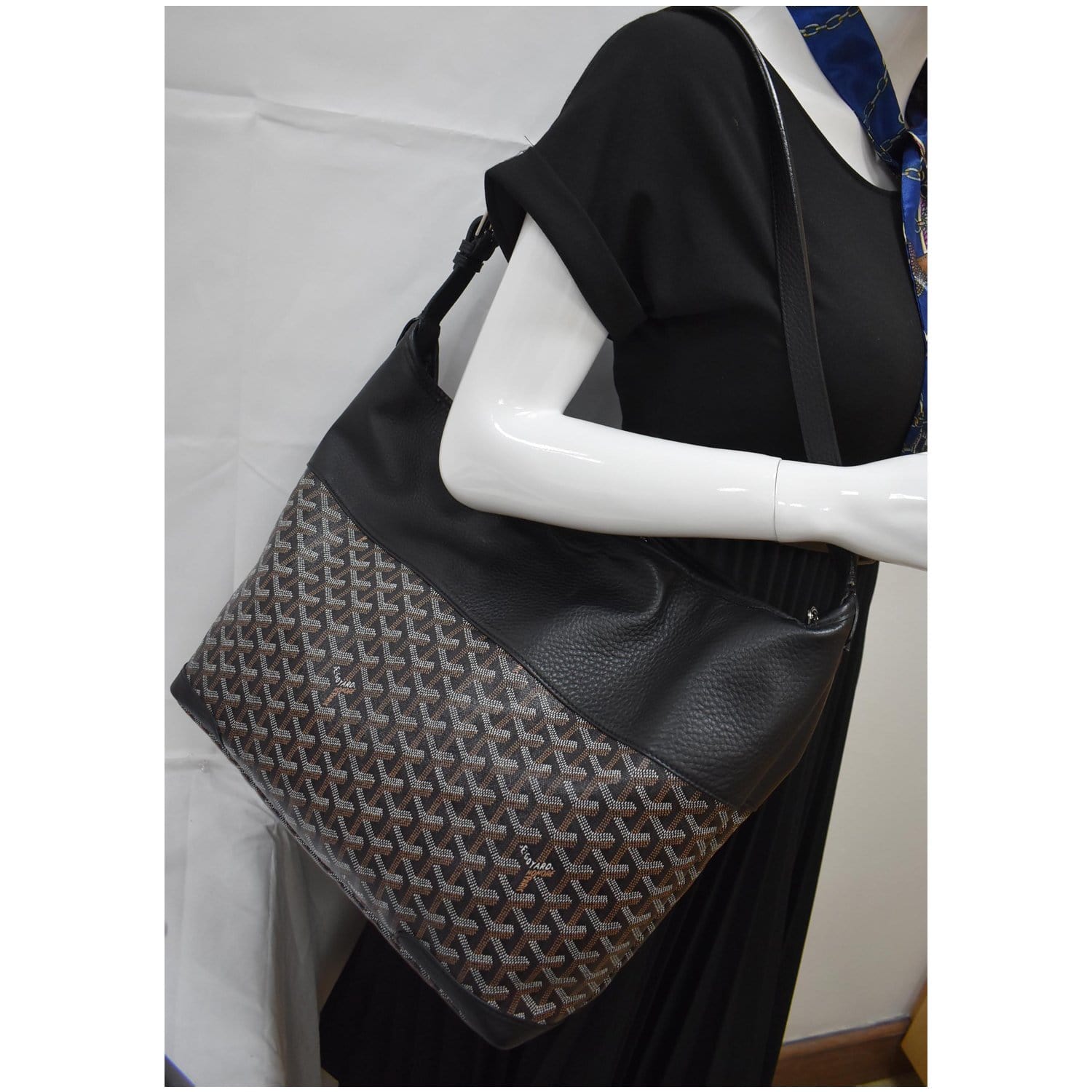Goyard Fidji Hobo Coated Canvas Black Leather Shoulder Bag