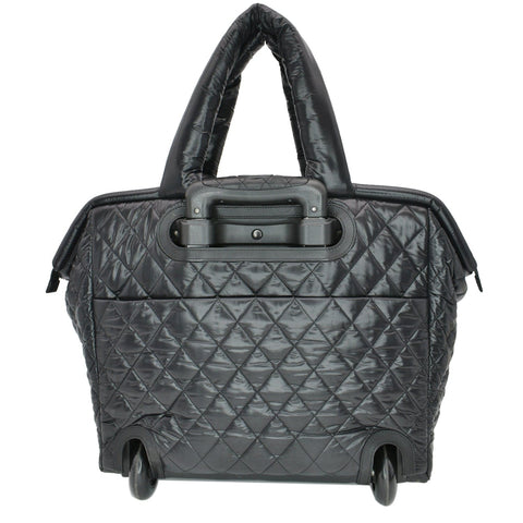 CHANEL Coco Cocoon Quilted Nylon Trolley Rolling Bag Black