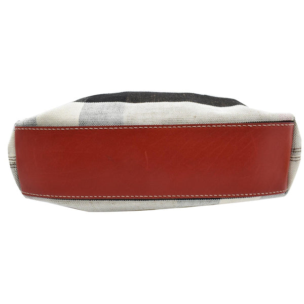 BURBERRY Susanna Medium Check Canvas Leather Bucket Shoulder Bag Red