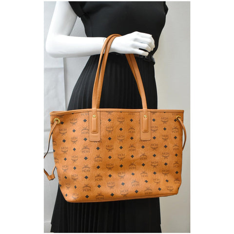 MCM Reversible Liz Visetos Canvas Shopper Tote Bag Cognac