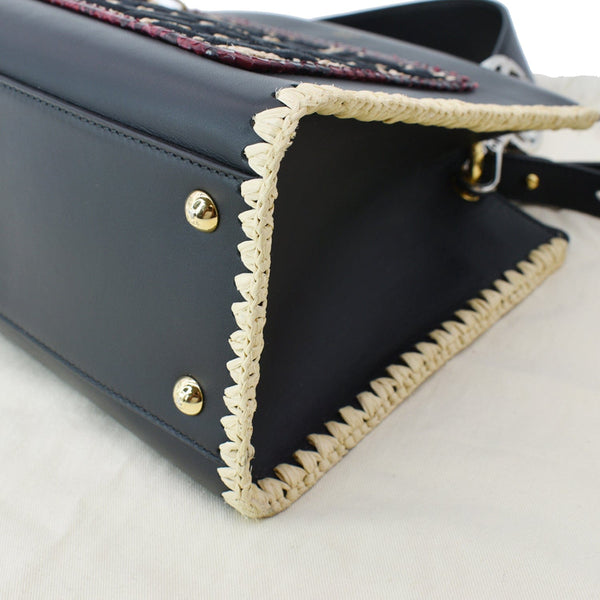 FENDI Raffia Embroidered Python Leather Shoulder Bag Black