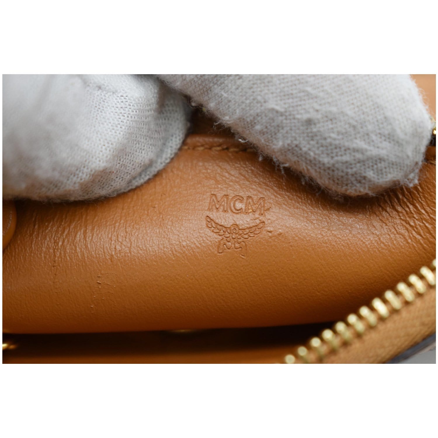 MCM Key Pouch Visetos Monogram Canvas Wallet Cognac