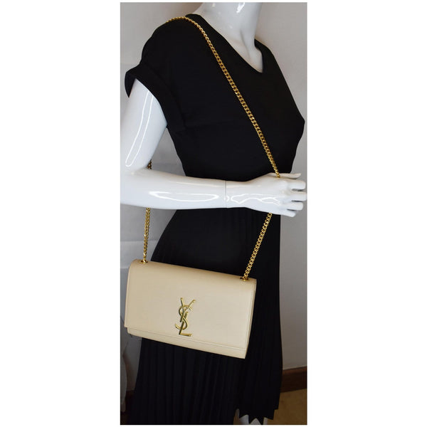 YVES SAINT LAURENT Kate Small Grain De Poudre Crossbody Bag Beige