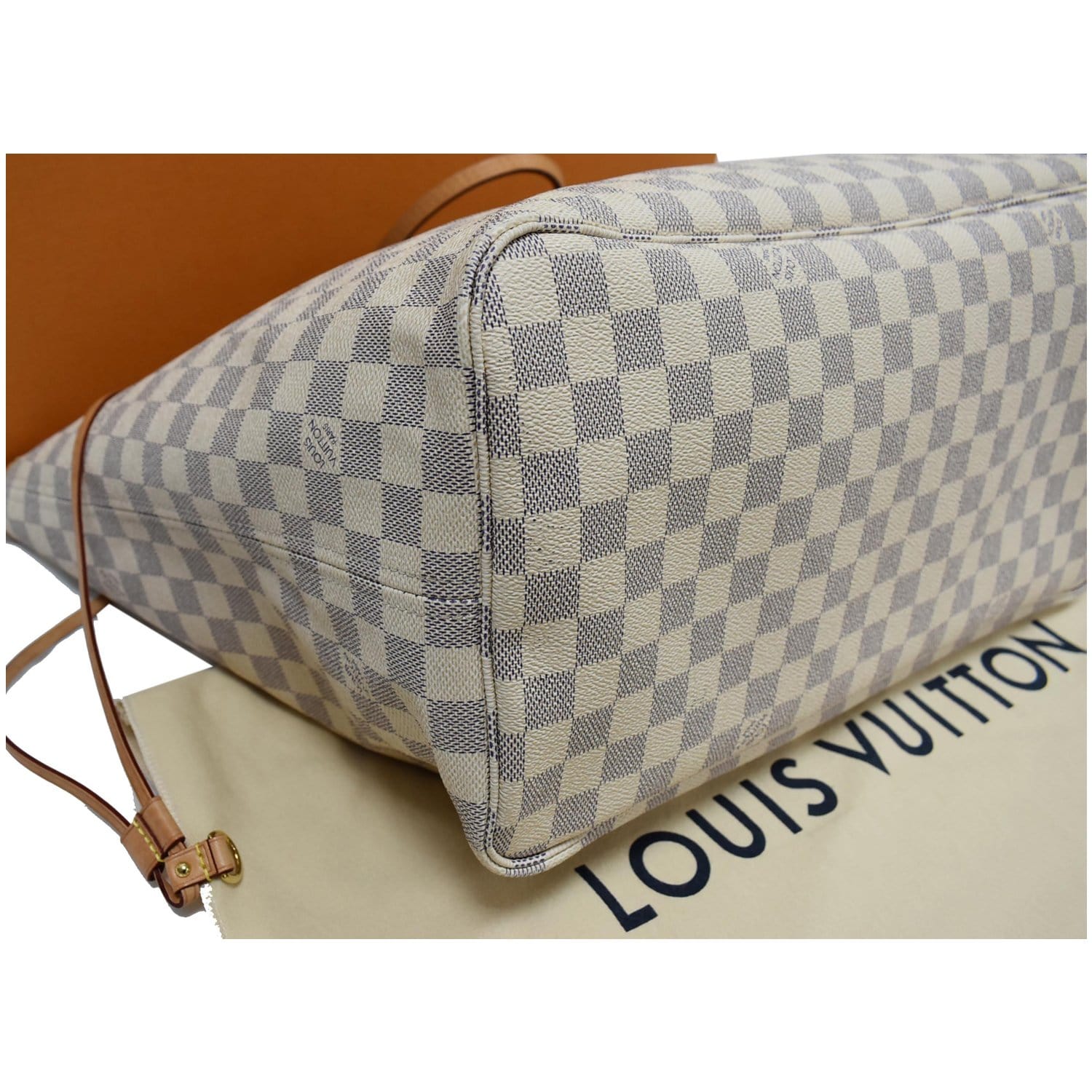 Louis Vuitton Neverfull Bag Gm Damier Azur Purse White Leather