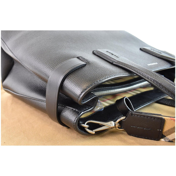 BURBERRY Medium Banner Derby Leather Tote Shoulder Bag Black