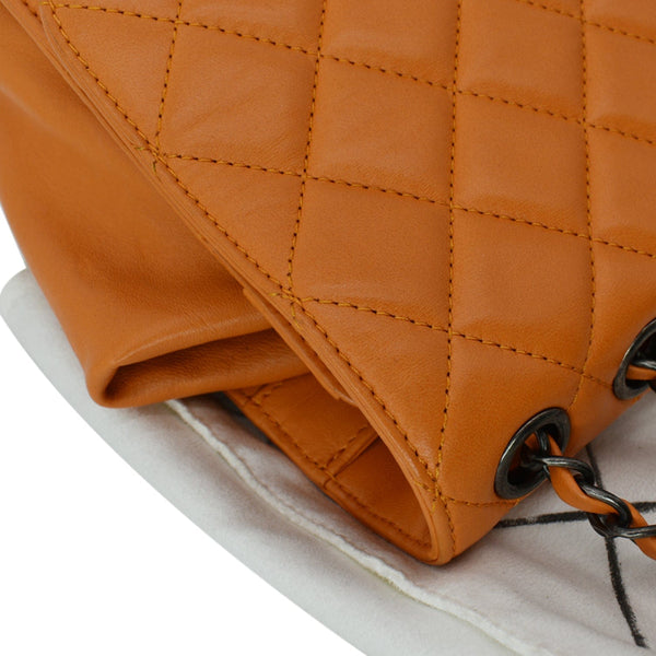 CHANEL Classic Flap Drawstring Quilted Lambskin Leather Shopper Shoulder Bag Orange - Hot Deals