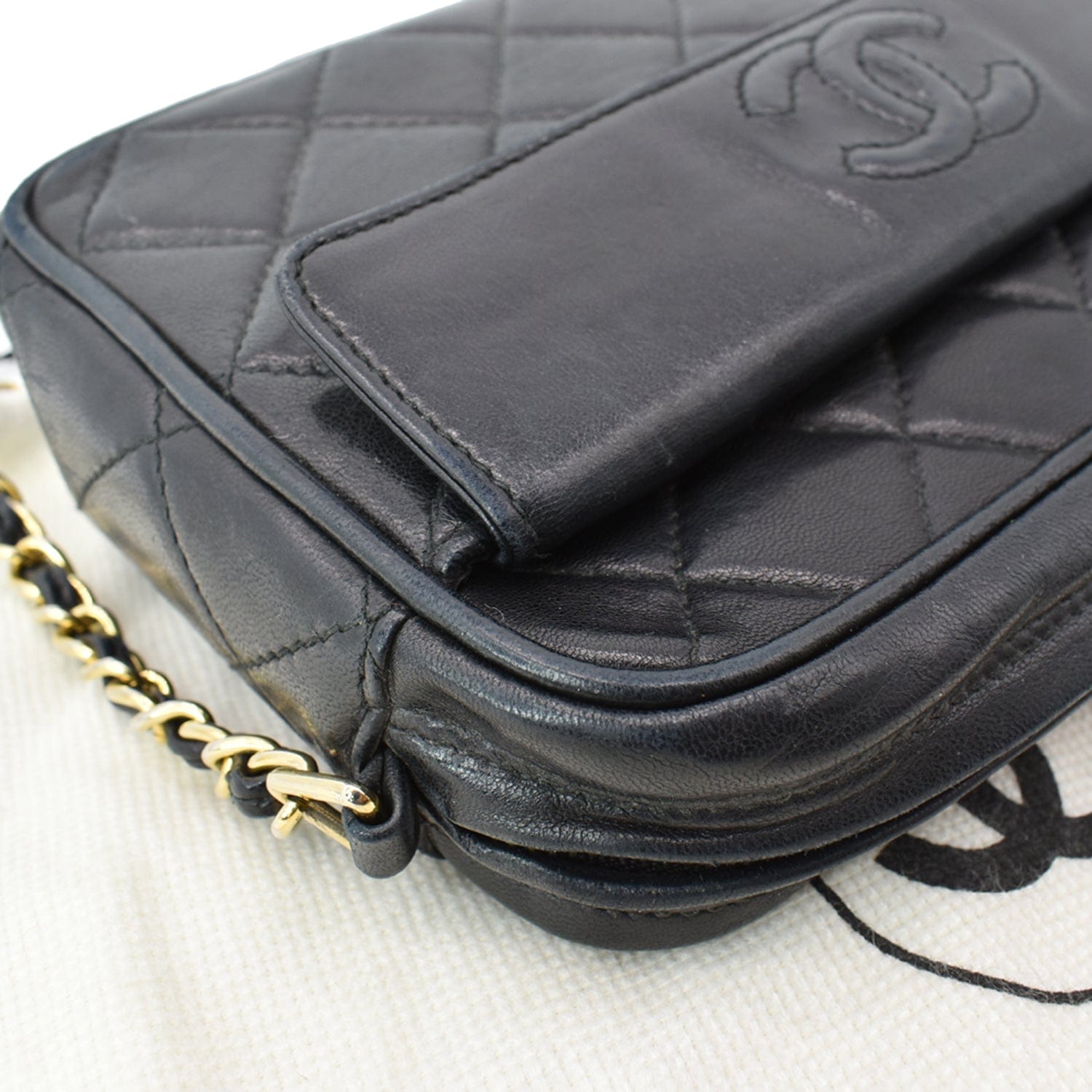 Black Quilted Caviar Pocket Camera Bag Large
