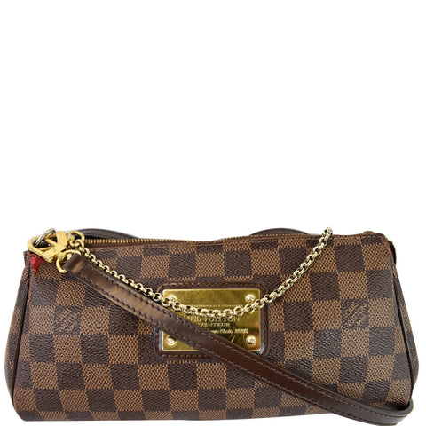 LOUIS VUITTON Pochette Eva Damier Ebene Clutch Crossbody Bag Brown