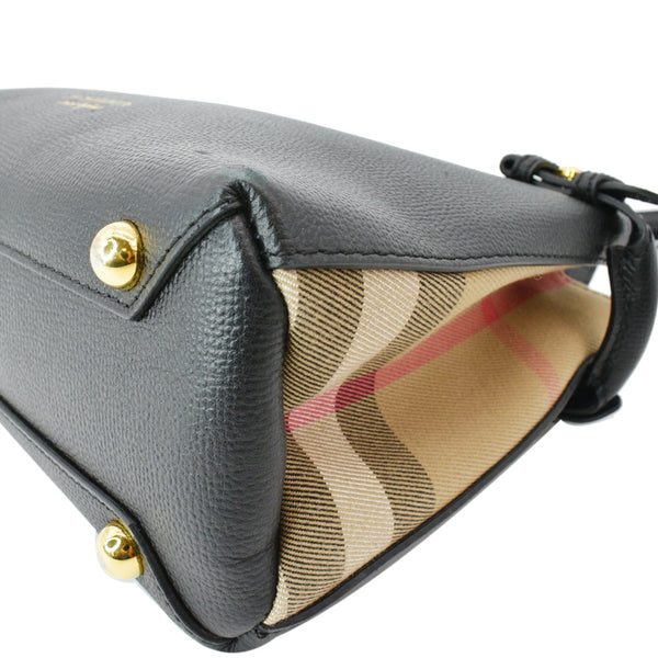 BURBERRY Derby Banner Small House Check Leather Tote Shoulder Bag Black