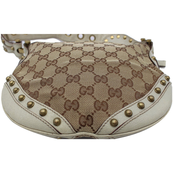 GUCCI Pelham Small GG Canvas Studded Shoulder Bag Beige