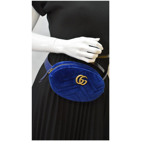 GUCCI GG Marmont Matelasse Velvet Belt Bag Blue 476434