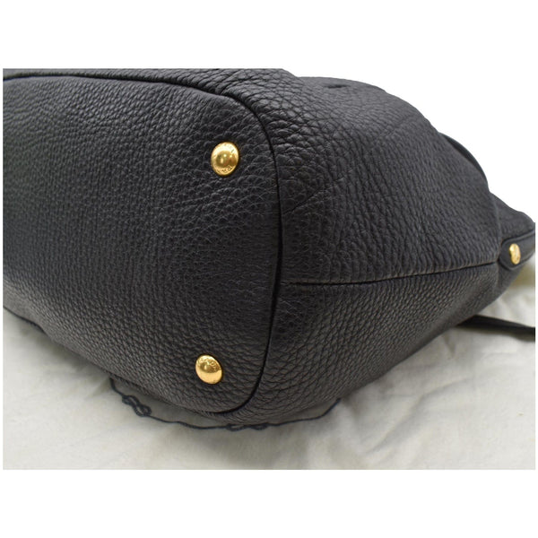 PRADA Sughero Vitello Daino Leather Tote Shoulder Bag Black