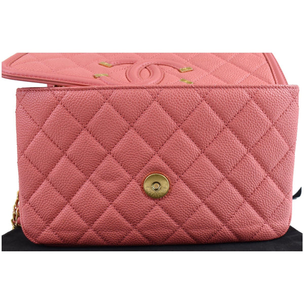 CHANEL CC Filigree Medium Quilted Caviar Leather Shoulder Bag Salmon