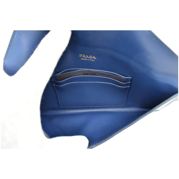 Prada Envelope Leather Chain Clutch Blue - inside preview