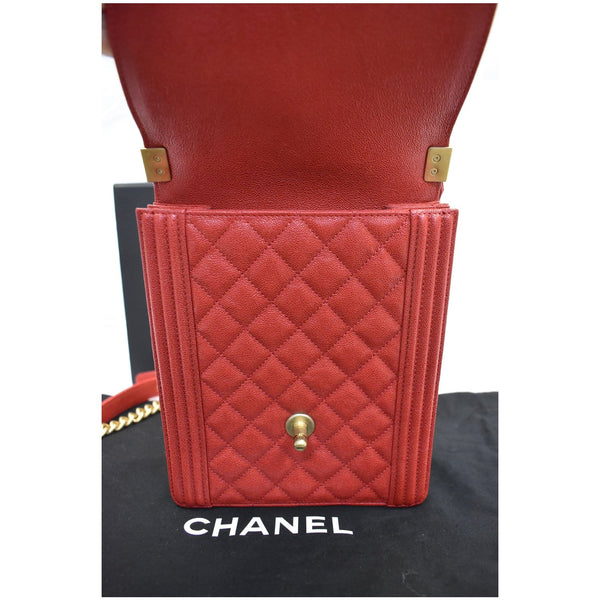 Chanel North-South Boy Quilted Caviar Leather Chain Bag - front opened