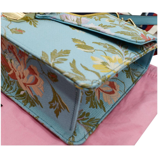 GUCCI Sylvie Medium Flora Fabric Canvas Top Handle Bag Light Blue 551150