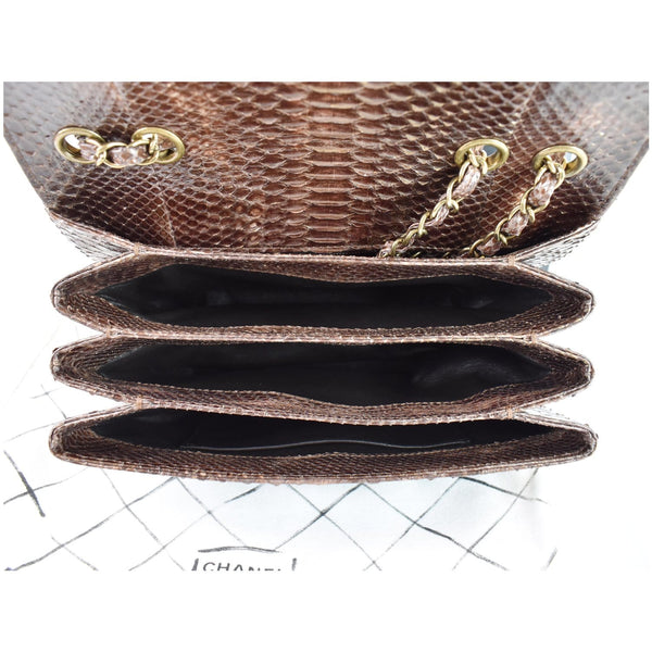CHANEL Timeless Classic Flap Python Shoulder Bag Brown