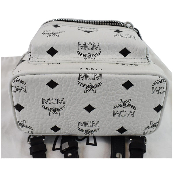 MCM Stark Side Stud Mini Visetos Logo Leather Backpack Bag White
