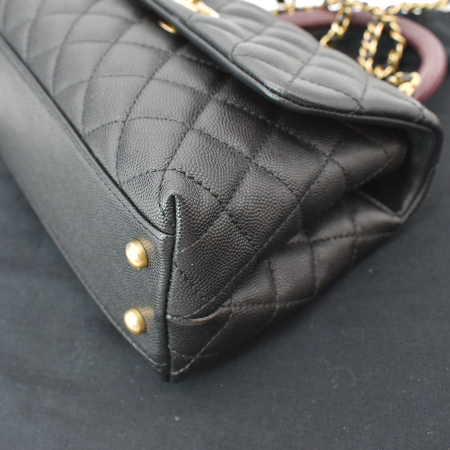 Chanel Small Coco Handle Quilted Black Caviar Lizard Embossed
