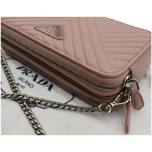 PRADA Nappa Mini Impunture Bandoliera Chain Leather Crossbody Bag Orchidea