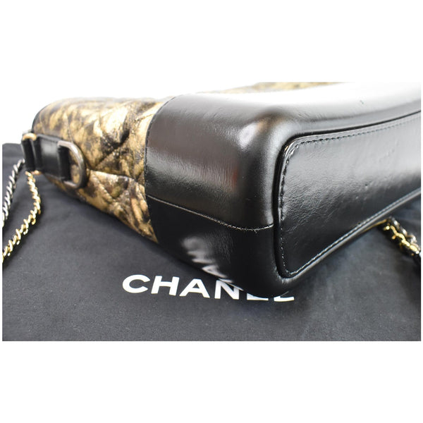 CHANEL Gabrielle Metallic Crumpled Leather Hobo Shoulder Bag Black/Gold