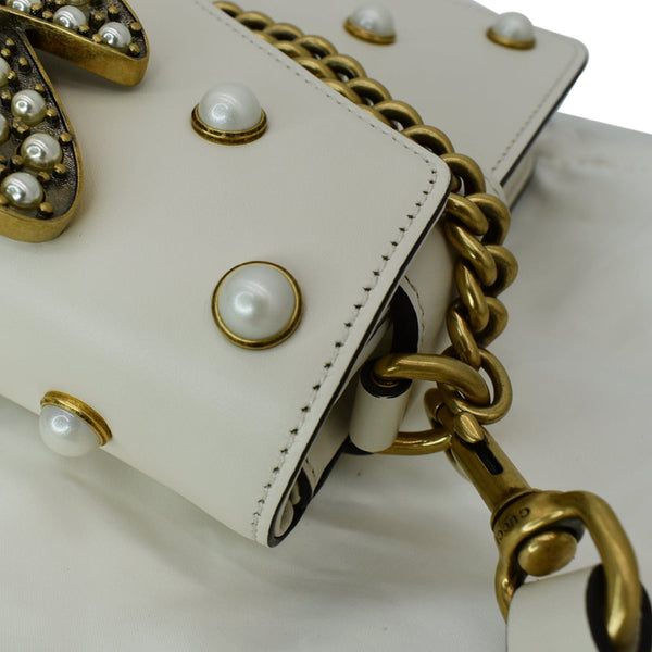 Gucci Broadway Pearl Bee Leather Crossbody Bag White