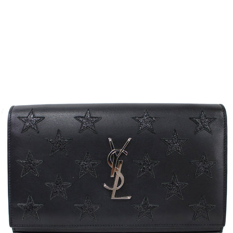 YVES SAINT LAURENT Kate Stars Leather Chain Clutch Crossbody Bag Black