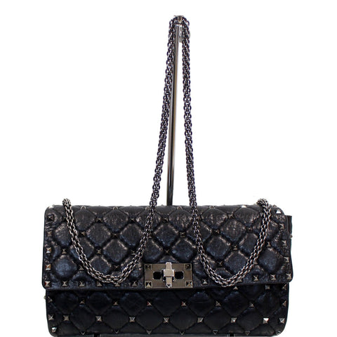 VALENTINO Garavani Rockstud Spike Chain Leather Crossbody Bag Black