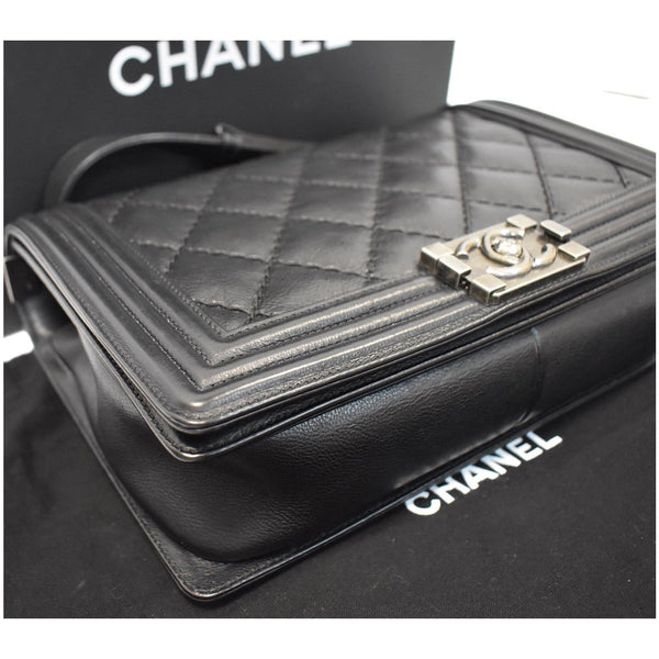 CHANEL Double Stitch Boy Flap Medium Calfskin Shoulder Bag Black