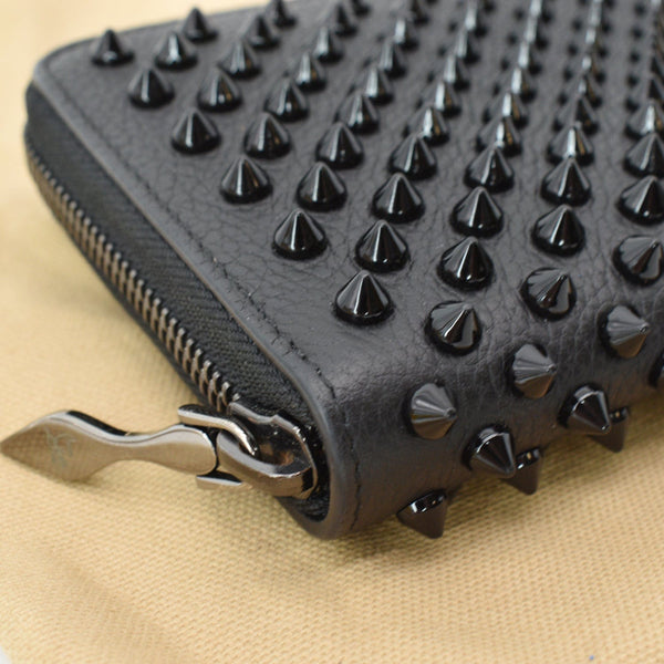 CHRISTIAN LOUBOUTIN Spike Panettone Leather Zippy Wallet Black - sold