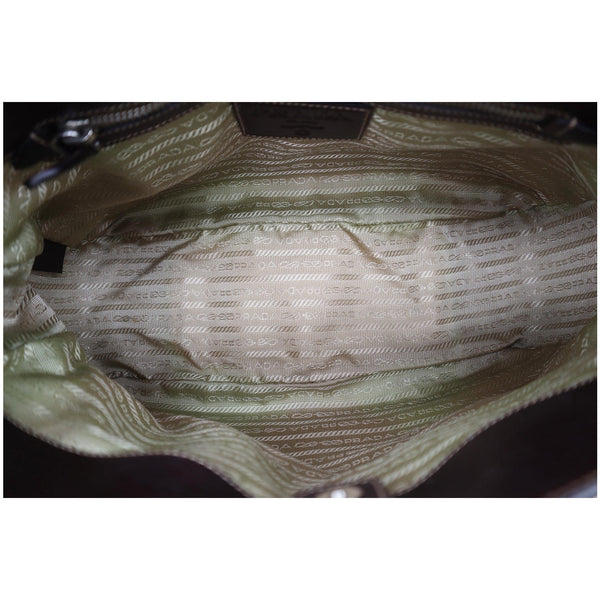 Used Prada Jacquard Logo Canvas Leather Tote Shoulder Bag